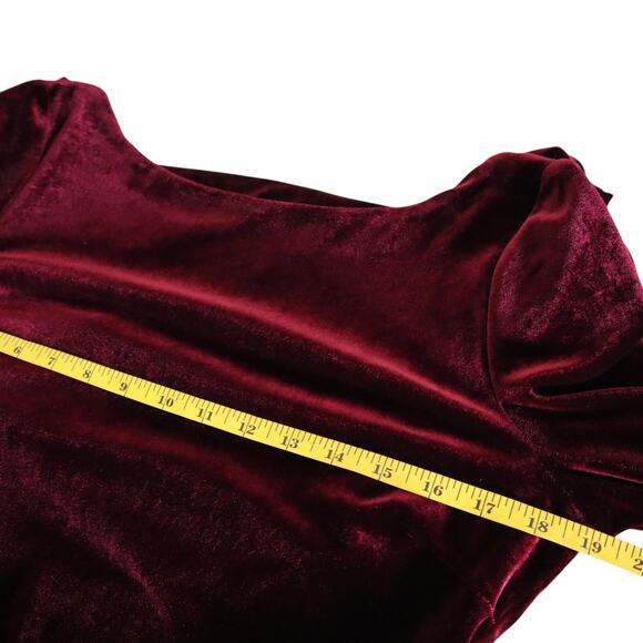 Rebecca B Womens Red Velvet Maxi Dress Size 12 Elegant Open Drape Back Leg Slit - Picture 11 of 13